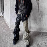 Bonsir Ribbons Patchwork Gradient Stacked Wax Pants Unisex Straight Streetwear Baggy Y2K Flare Jeans Oversized Loose Cargos