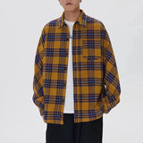 BONSIR  -  Brown Retroplaidshirtlong Sleeveshong Kong Styleclassy Japanese StyleJuku Style Loosetopscasual Shirtoutwear