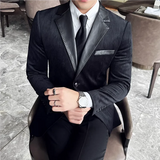 Bonsir Spliced Leather Collar Flannel Texture Suit Coat Autumn Winter Men Slim Fit Business Thick Striped Wedding Suits Men's Clothing
