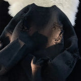 BONSIR  -  Men New Retro Hole Fringed Sweater Y2k Streetwear Sweater Loose Versatile Knitwear Pullovers Long Sleeve Jumpers Clothing