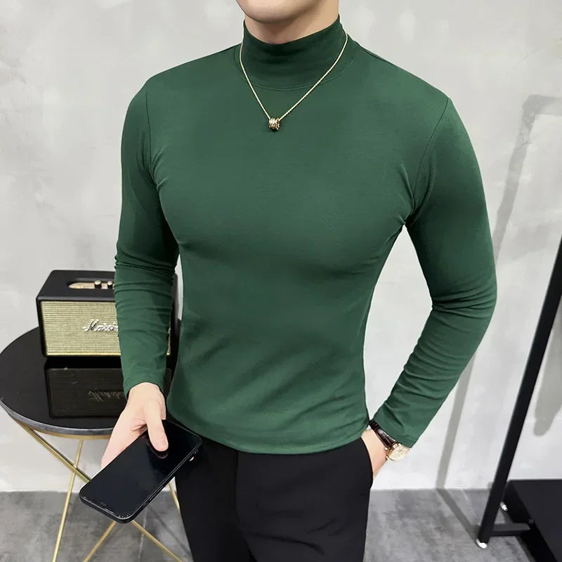 Bonsir 5 Colors Autumn Winter New Turtleneck Long Sleeve T Shirts Men Solid Color Slim Fit Casual Elastic Warm Tee Shirt Homme 3XL-M