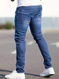BONSIR  -  Men'S Slim-Fit Casual Jeans - Washed Denim, Solid Color, Comfortable All-Season Wear, Casual Attire|Slim Fit Jeans|Washed Denim