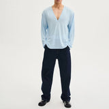 BONSIR  -  Mens T-Shirt V-Neck Thin Shirt Summer Breathable Daily Plain Simple Comfort Personality Long-Sleeve Top Men'S Clothing 2025 New