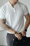 BONSIR  -  New Fashion American Style Men T-shirt Light Luxury Knitted Henry Collar Tees Casual Solid Color Short Sleeve Breathable Tops