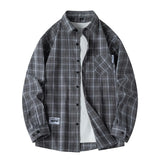 BONSIR  -  Men Shirt Plaid Flannel Loose Street Long Sleeve Casual Shirt Black Oversized Business Male Soft Dress Shirt Spring Autumn