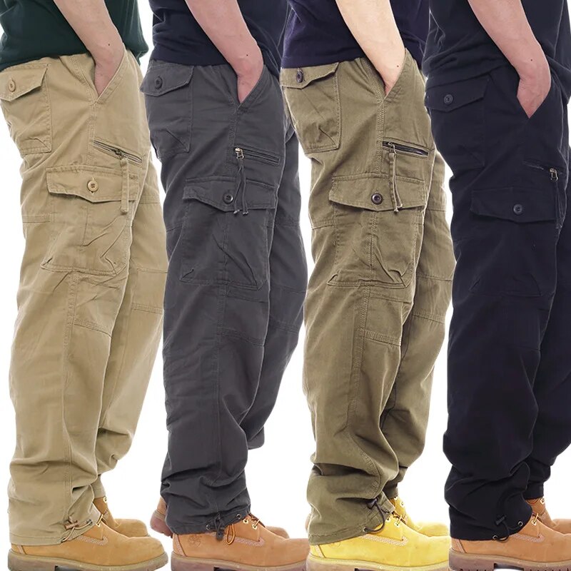 Bonsir Cargo Brown Pants Men Loose Overalls Men's Outdoor Military Tactical Pant Elastic Waist Pure Cotton Casual Work Pants Trousers