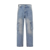 Bonsir Y2K Fashion Multi Pockets Washed Blue Baggy Jeans Cargo Pants For Men Vintage Clothes Straight New Denim Trousers