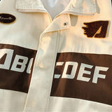 Bonsir American Vintage Racing Jacket Men Cycling Lapel Jacket Women BF Letter Varsity Coat Oversize High Street Vibe Baseball Uniform