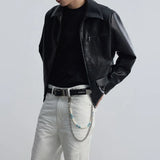 Bonsir Mens Pu Leather Motorcycle Short Slim Casual Pu Jacket Spring Streetwear Fashion Grunge Campus Jacket Old Money Men'S Wear
