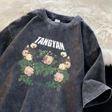 BONSIR  -  Summer New Harajuku Butterfly Print Grunge T-shirts Loose Fashion Streetwea Crop Tops Women Y2k Aesthetic Casual Drawstring Tees