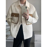 BONSIR  -  Men Casual Loose Retro Shirt Color Block Long Sleeve Patchwork Design Trendy Coat