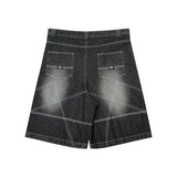 Bonsir Match Pocket Washed Baggy Jeans Shorts for Men and Women Wide Leg Streetwear Casual Over Knee Length Denim Pants