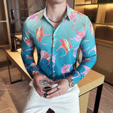 BONSIR  -  Neon Floral Slim-Fit Men's Nightclub Shirt | Bold Tropical Print Streetwear Top Reactive Youth Fashion Essentials M-4XL