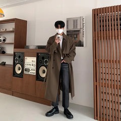 Bonsir Trench Men Coat British Style Solid Double Breasted Oversize Leisure Long Coats Stylish Outwear Hombre Korean Style Windbreaker