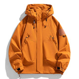 BONSIR  -  Windbreakers Men Hooded Jacket Zipper Coat Cargo Waterproof Black Bomber Camping Loose Thin Softshell Hooded Hiking Jacket