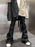 Bonsir Streetwear Black Wax Leather Strecth Jeans for Men Ropa Hombre Baggy Y2k Flare Pants Oversized Straight Denim Trousers