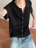 BONSIR  -  Old money style gray lapel knitted cardigan men's summer thin short-sleeved shirt high-end loose casual coat tide