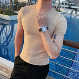 Bonsir British Style Summer Thin Ice Silk Solid T Shirts Men's Clothing Round Neck Short Sleeve Slim Fit Casual Tee Top Streetwear