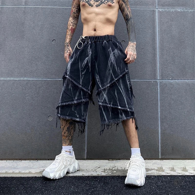 Bonsir Distressed Ripped Male Denim Shorts Jeans Man Baggy Men's Summer Shorts Y2K Black Punk Streetwear Vintage Hip Hop