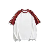 BONSIR  -  Ultra-Cool Pure Cotton Summer Loose Short-Sleeve T-Shirt Three Stripe Shoulder Insert Color Block Women's Crew Neck Top