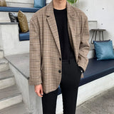 BONSIR  -  Plaid Blazer Men Oversized Fashion Society Mens Dress Jacket Korean Loose Casual Suit Jacket Mens Office Formal Jackets M-2XL