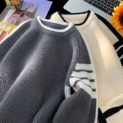 Bonsir New Patchwork Knitted Sweater Trend High Street Fashion Autumn and Winter Warm Men's Top Hip-hop Streetwear Clothing