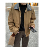 BONSIR  -  Fall Short-Length Bomber | American Retro Shacket W/ PU-Leather Collar - Relaxed Plus Sizing M-5XL