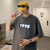BONSIR  -  Summer Number 1998 T Shirt Men Gothic Retro Vintage 260g Cotton Short Sleeve Tees Streetwear Tops Korean Oversized T Shirt Men