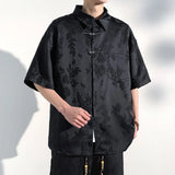 Bonsir Chinese Short-Sleeved Shirt For Men 2024 Summer Loose Disc Button Jacquard Design High Quality Retro Original Color Shirt Unisex