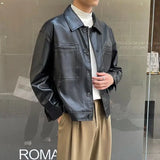 BONSIR  -  Leather Jacket Men's Casual PU Leather Jacket Men's New Style Lapel Short Style Motorcycle Clothes