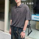 BONSIR  -  Mens Polo Shirt Ripped Hollow T-Shirt Summer Thin Streetwear Fashion Youth Campus Niche Short-Sleeve Top Men'S Clothing 2025 New