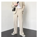 BONSIR  -  Men's Straight Baggy Casual Pants Korean Slit Personality Suit Trousers Fashion Formal Business Male Streetwear Gray Khaki Black