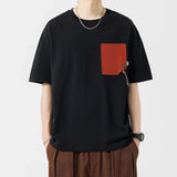 BONSIR  -  Pocket Color Blocking Patchwork Men's T-shirt Summer Round Neck Thin Male Tshirt Loose Versatile Casual Oversized Tee
