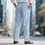 BONSIR  -  New American Style Business Striped Men Suit Pants Light Luxury Leisure Linen Straight Pants Urban Fashion High Quality Trousers