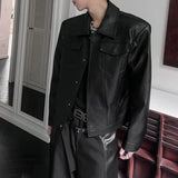 Bonsir Mens Pu Jacket Motorcycle Pocket Pu Leather Jacket Spring Streetwear Fashion Harajuku Grunge Coat Old Money Men'S Wear 2025 New