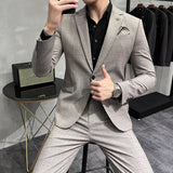Bonsir ( Blazer + Pants ) New Formal Business Plaid Mens Suits Slim Formal Masculino Terno Tuxedo Groom Prom Wear 2 Pieces Set
