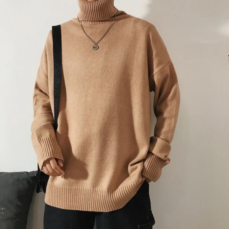 Bonsir Men Oversized Turtleneck Sweaters Winter Korean Fashions Pullover Harajuku Black Knitwear