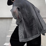 Bonsir Men's Harajuku Mesh Top Shirt Men's Casual Loose Oversized All Match Blouse Harajuku Streetwear Vintage Korean Blusas Sunscreen