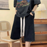 BONSIR  -  Summer Thin Denim Shorts Men's Hong Kong Style Brand Loose Straight Casual Mid-pants Versatile Wide-leg Five-point Pants Men