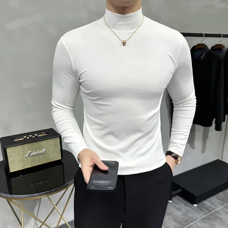 Bonsir 5 Colors Autumn Winter New Turtleneck Long Sleeve T Shirts Men Solid Color Slim Fit Casual Elastic Warm Tee Shirt Homme 3XL-M