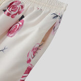 BONSIR  -  Men Pants Flower Printing Drawstring Loose Straight Trousers Men Streetwear 2025 Fashion Casual Long Pants Joggers S-5XL