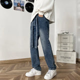 Bonsir New Autumn Style Versatile Trendy Brand Loose Slimming American High Street Trousers Washed Casual Straight Wide Leg Jeans