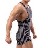 BONSIR  -  Mens Striped Bodysuits Leotard Undershirts Boxers Underwear Sleeveless Fitness Wrestling Singlet Slip Jumpsuits Seamless Rompers