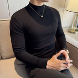 Bonsir 11 Color Autumn Winter Half Turtleneck Stretch T-shirt High Quality Slim Fit Casual Long Sleeved Cotton Tee Men Clothing 4XL-M