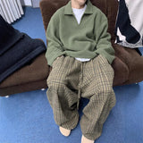 BONSIR  -  plaid pants men's spring and autumn style lazy and relaxed outfit American tall wide-leg extended trousers