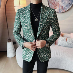 Bonsir Fashion Floral Suit Jackets Autumn Winter New Luxury Printed Slim Fit Casual Men's Blazers Coats High Quality Social Prom Tuxedo