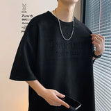 BONSIR  -  Summer Letter Foming Printing Suede T-Shirt Men 2024 Mens Hip Hop T-Shirts Streetwear Round Neck Tshirt Loose Casual Unisex Tops