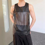 Bonsir Mens Vest Stitching Mesh Sexy Jogging Tank Tops Summer Y2k Gym Sports Streetwear Casual Beach Sleeveless Tops Menswear