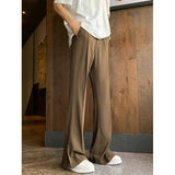 BONSIR  -  Brown Black Baggy Suit Pants Men Fashion Social Mens Dress Pants Korean Loose Straight Flared Pants Mens Office Formal Trousers