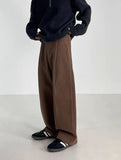 BONSIR  -  Autumn Winter Men's Cotton Wide Leg Floor Suit Pants Korean Casual Loose Straight  Thicken Full Length Trousers Male Keep Warm